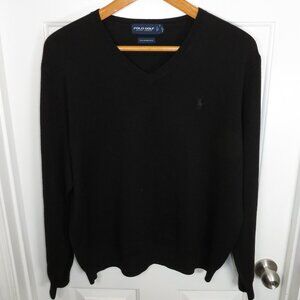 Vintage Polo Golf Ralph Lauren V-Neck 100% Merino Wool Black/Pony Sweater XL